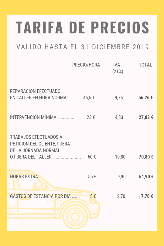 Tarifa de precios 2021 Tarifa de precios 2019